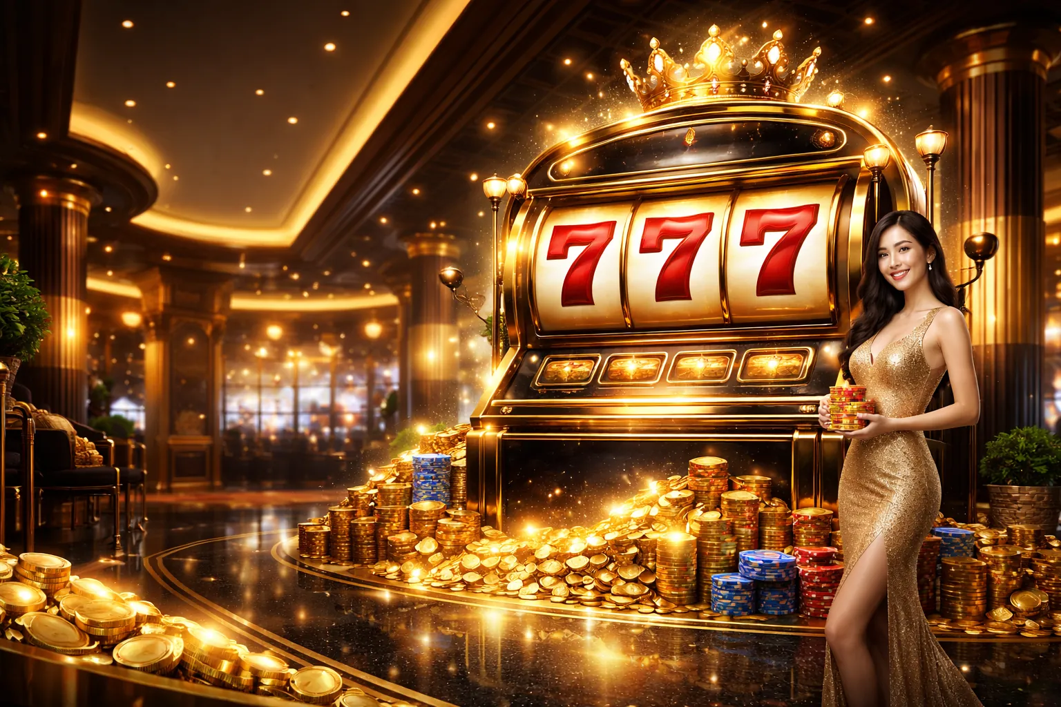 Hình ảnh chính game nổ hũ Lucky 8, với biểu tượng jackpot lớn và hiệu ứng ánh sáng rực rỡ, thể hiện sự hứng khởi của trò chơi slot.